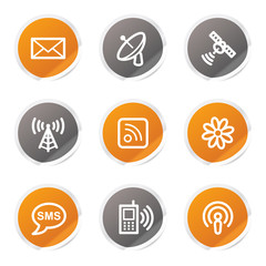 Communication web icons, orange and grey stickers