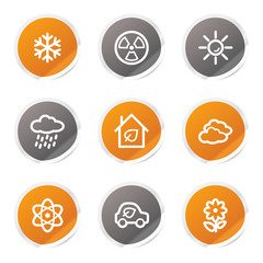 Ecology web icons set 2, orange and grey stickers