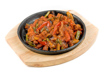meat and vegetables at pan