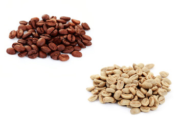 green and brown coffee beans