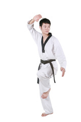 asian man playing with taekwondo