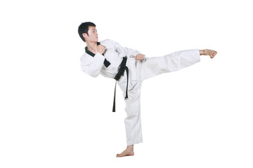 asian man playing with taekwondo