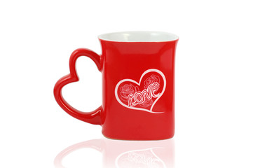 Mug with heart write love isolated