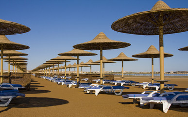 Beach umbrella on the shore of the Red Sea. Hurghada ,Egypt.