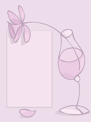 Pink greeting card with a flower in a glass