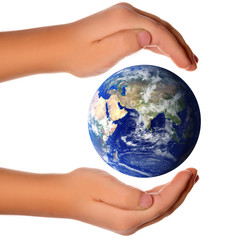 Save the world - hands around earth . Some components  are provi