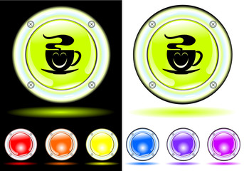 Buttons the coffee, on white and on a black background