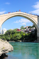 Old bridge in Mostar and river Neretva
