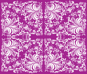 pink illustration with white plant curls