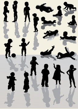 set of baby silhouettes with reflections