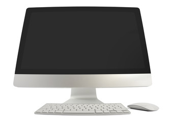 Wide Angled Computer With Keyboard And Mouse