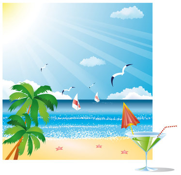 Vector illustration with summer beach and sea.