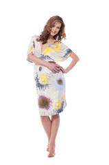 Beautiful emotional girl pose on white