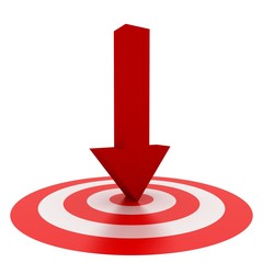 Red Arrow on center isolated on white background