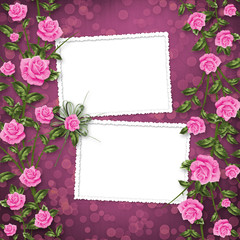 grunge paper for congratulation with painting rose