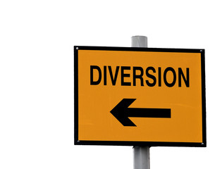 Yellow and black diversion sign isolated on white