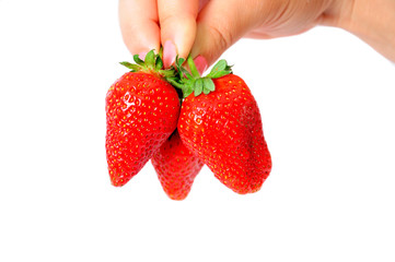Strawberry in his hand