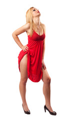 Full body shot of blond pinup girl