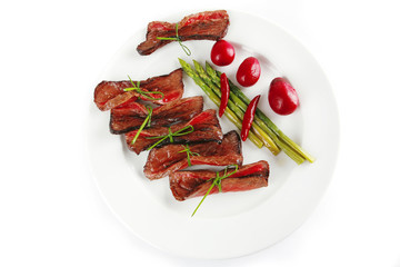 meat slices on white