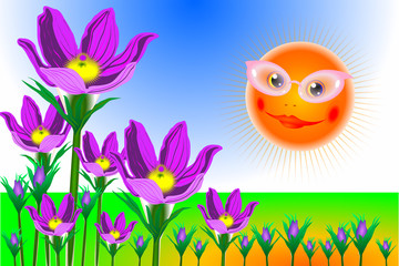 Fototapeta na wymiar sun and flowers background vector eps10