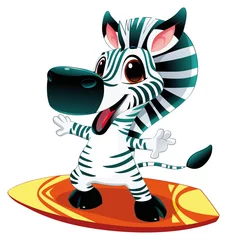 Fotobehang Zebra with surf. Funny cartoon and vector character © ddraw