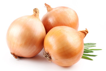 Fototapeta premium Fresh bulbs of onion on a white background