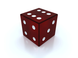 Single red dice isolated on white background