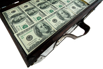 Truhe mit Dollar Banknoten. Finanzkrise, Krise, Schulden.