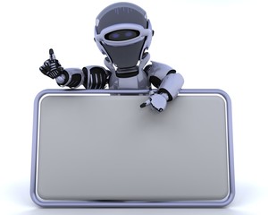 robot and blank sign