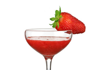 glass with strawbberies mix drink