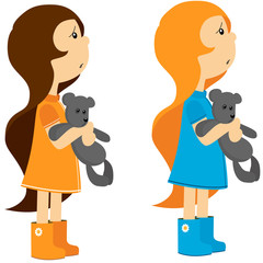 Two girls with toy bear
