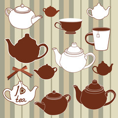 Teapots and cups seamless background