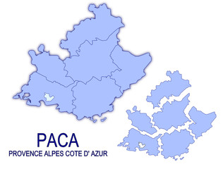 carte région paca provence alpes cote d'azur France départements - obrazy, fototapety, plakaty