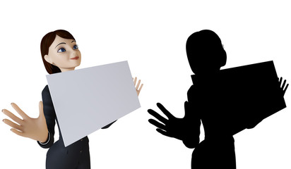 Woman holding a white panel