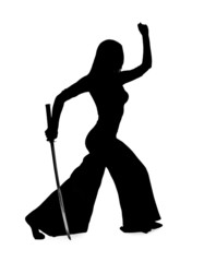 Silhouette of woman with a Japanese sword