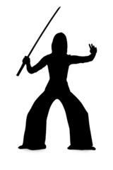 Silhouette of woman with a Japanese sword