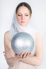 beautiful girl in a white scarf