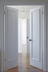 White door and hardwood floor