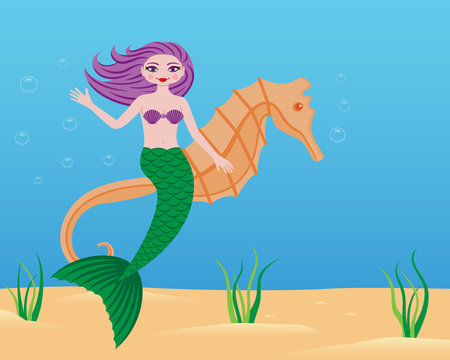 Mermaid Riding A Seahorse