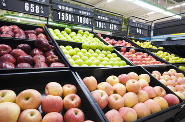 Counter with fruit in supermarket