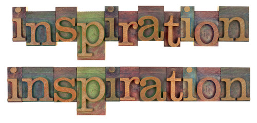 inspiration word in wooden letterpress type