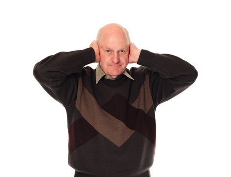 Senior Older Man Covering Ears