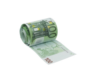 100 euro banknotes toilet paper. Conceptual photo.