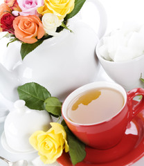 tea set with roses