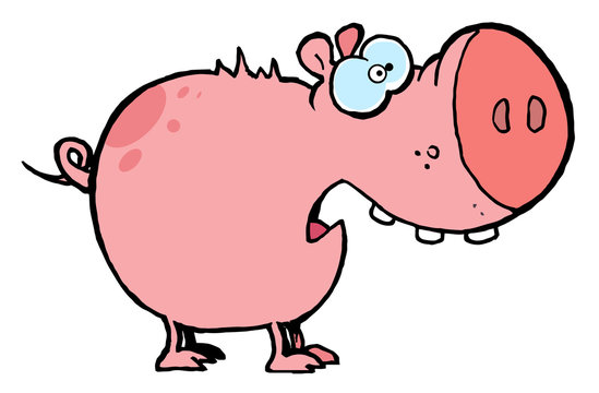 Scared Pink Pig With An Open Mouth