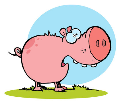 Scared Pink Pig With An Open Mouth