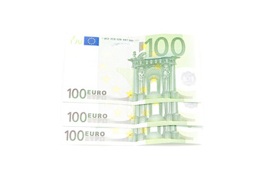 Euro banknotes isolated on a white background..