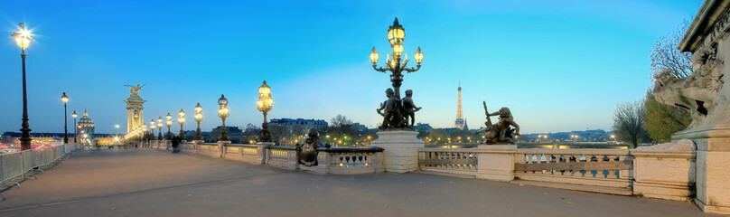 Fototapeta na wymiar Alexander III most w Paryżu Wieczór