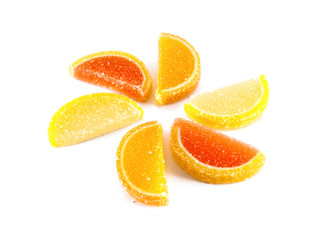 Fototapeta na wymiar fruit jellies in form citrus on white