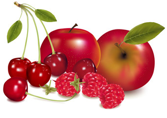 Vector illustration. Big colorful group of fresh fruit.